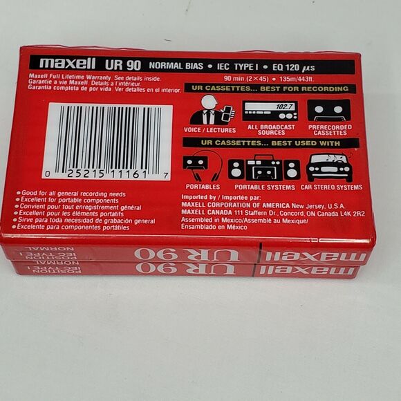 Lot of 2 NEW Maxell UR 90 Blank Audio Cassette Tapes 90 Minutes - SEALED - Picture 6 of 7